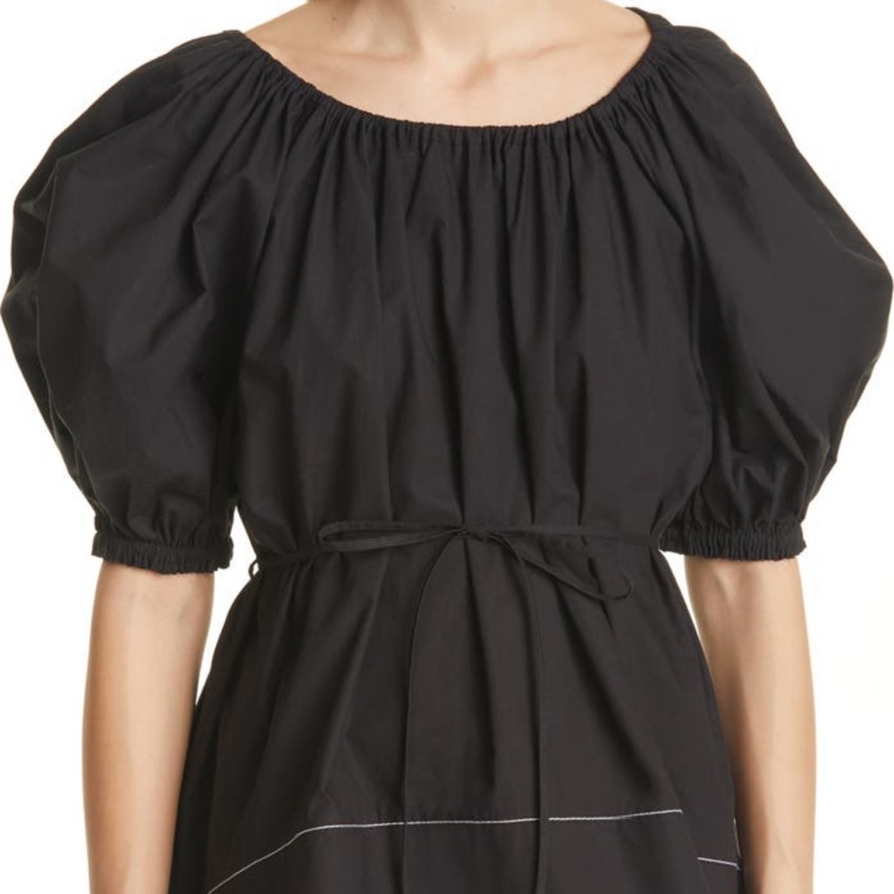 Proenza Schouler White Label Puff Sleeve Tie Waist Cotton Poplin Blouse (WHITE)